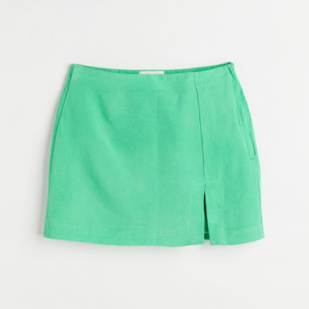 H&M Lime Green Linen Mini Skirt Size 12